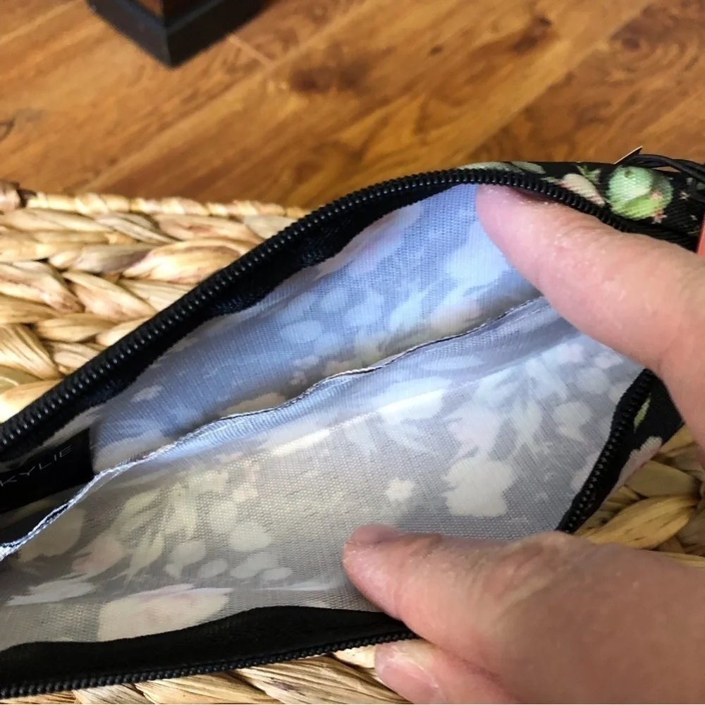 Kendall & Kylie black floral small zippered cosmetic bag